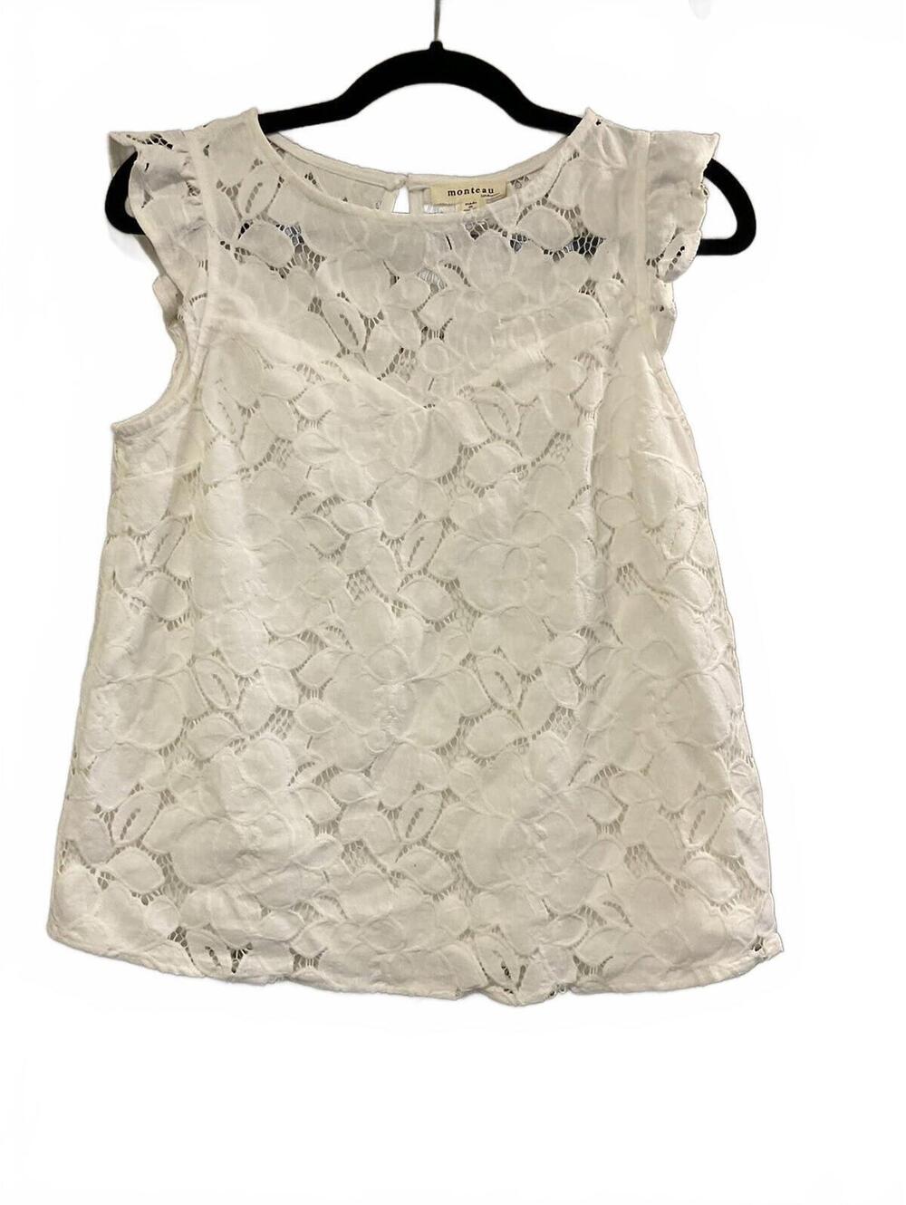Monteau Los Angeles Womens White Dowlie Sleeveless Blouse Size M